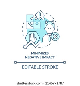 Minimizes negative impact turquoise concept icon. Stakeholder management plan abstract idea thin line illustration. Isolated outline drawing. Editable stroke. Arial, Myriad Pro-Bold fonts used