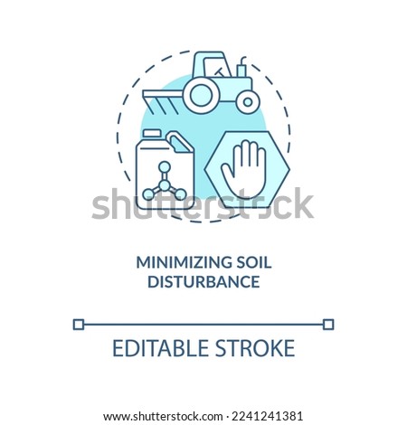 Minimizing soil disturbance turquoise concept icon. Principle of regenerative farming abstract idea thin line illustration. Isolated outline drawing. Editable stroke. Arial, Myriad Pro-Bold fonts used