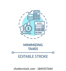 Minimizing Taxes Concept Icon. Taxation Management, Investment Tips Idea Thin Line Illustration. Financial Literacy, Decreasing Tax Fees. Vector Isolated Outline RGB Color Drawing. Editable Stroke