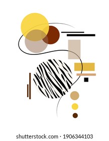 minimum abstract geometric template of pattern zebra, circles and rectangles tones burnt oranges, subtle yellows, beige. Poster wall art banner, for printing cards, wallpaper, cover, presentation