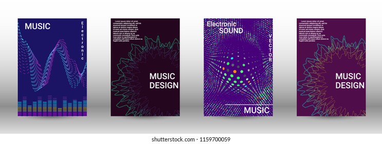 Minimum coverage of the vector. Cover design. Set of modern abstract musical backgrounds. Sound flyer for creating a fashionable abstract cover, banner, poster, booklet.