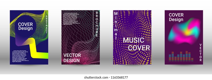 Minimum coverage of the vector. Cover design. Set of modern abstract musical backgrounds. Sound flyer for creating a fashionable abstract cover, banner, poster, booklet.