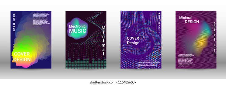 Minimum coverage of the vector. Cover design. Set of modern abstract musical backgrounds. Sound flyer for creating a fashionable abstract cover, banner, poster, booklet.