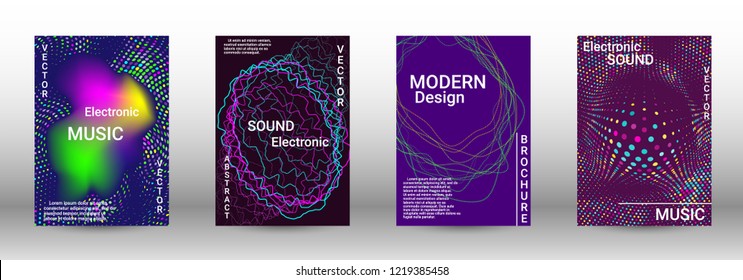 Minimum coverage of the vector. Cover design. Set of modern abstract musical backgrounds. Sound flyer for creating a fashionable abstract cover, banner, poster, booklet.