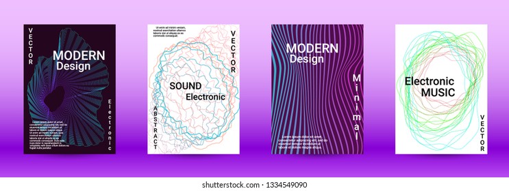 Minimum coverage of the vector. Cover design. Set of modern abstract musical backgrounds. Sound flyer for creating a fashionable abstract cover, banner, poster, booklet.