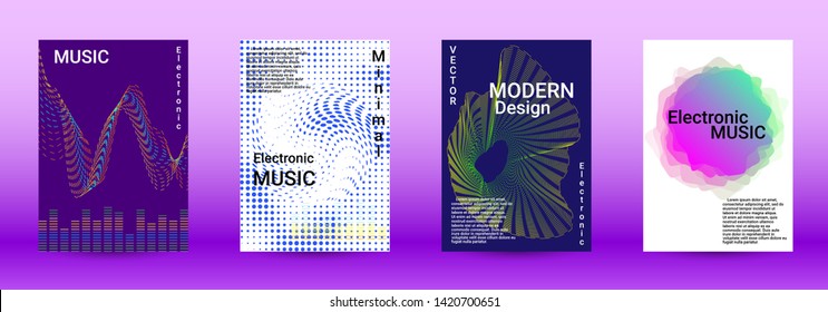 Minimum coverage of the vector. Cover design. Set of modern abstract musical backgrounds. Sound flyer for creating a fashionable abstract cover, banner, poster, booklet.