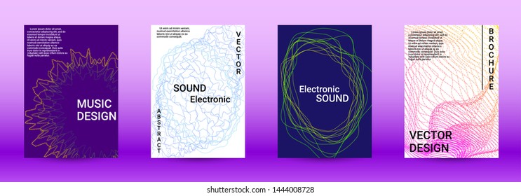 Minimum coverage of the vector. Cover design. Set of modern abstract musical backgrounds. Sound flyer for creating a fashionable abstract cover, banner, poster, booklet.