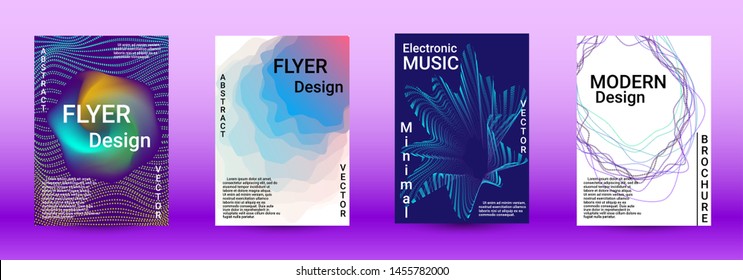 Minimum coverage of the vector. Cover design. Set of modern abstract musical backgrounds. Sound flyer for creating a fashionable abstract cover, banner, poster, booklet.