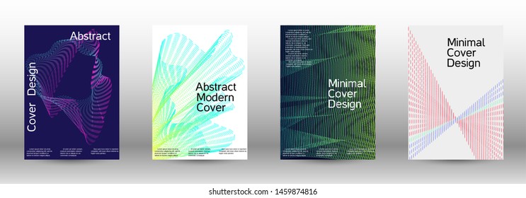 Minimum coverage of a vector. Cover design template set of a with abstract gradient linear waves. Vector sound flyer for creating a fashionable abstract cover, banner, poster, booklet.