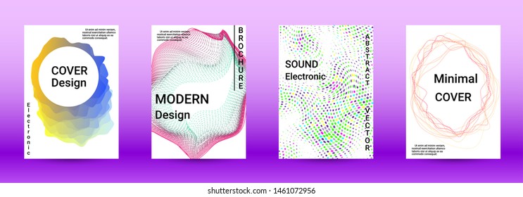 Minimum coverage of the vector. Cover design. Set of modern abstract musical backgrounds. Sound flyer for creating a fashionable abstract cover, banner, poster, booklet.