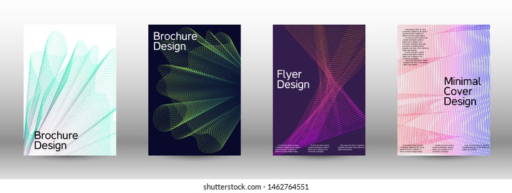 Minimum coverage of a vector. Cover design template set of a with abstract gradient linear waves. Vector sound flyer for creating a fashionable abstract cover, banner, poster, booklet.