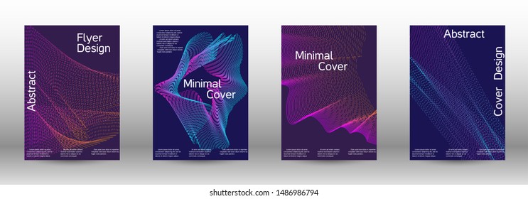 Minimum coverage of a vector. Cover design template set of a with abstract gradient linear waves. Sound flyer for creating a fashionable abstract cover, banner, poster, booklet.