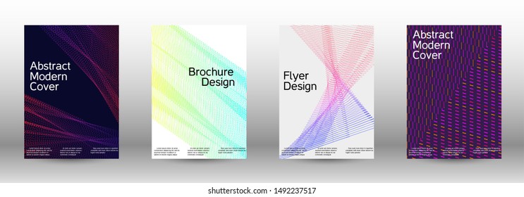 Minimum coverage of a vector. Cover design template set of a with abstract gradient linear waves. Vector sound flyer for creating a fashionable abstract cover, banner, poster, booklet.