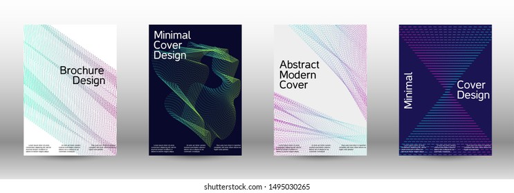 Minimum coverage of a vector. Cover design template set of a with abstract gradient linear waves. Vector sound flyer for creating a fashionable abstract cover, banner, poster, booklet.