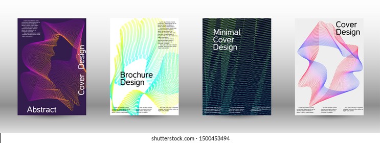 Minimum coverage of a vector. Cover design template set of a with abstract gradient linear waves. Vector sound flyer for creating a fashionable abstract cover, banner, poster, booklet.