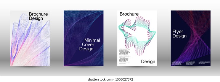Minimum coverage of a vector. Cover design template set of a with abstract gradient linear waves. Vector sound flyer for creating a fashionable abstract cover, banner, poster, booklet.