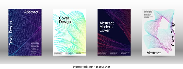 Minimum coverage of a vector. Cover design template set of a with abstract gradient linear waves. Vector sound flyer for creating a fashionable abstract cover, banner, poster, booklet.