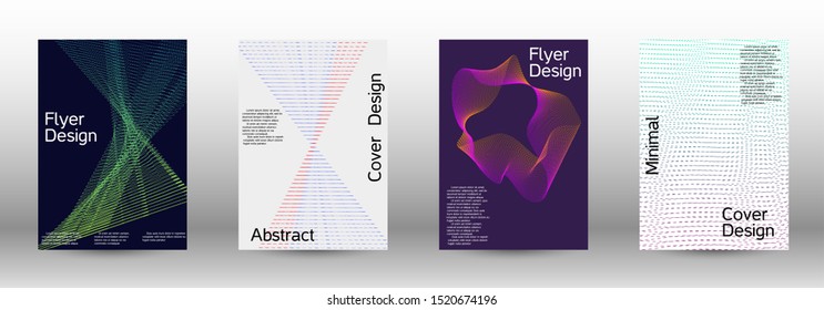 Minimum coverage of a vector. Cover design template set of a with abstract gradient linear waves. Vector sound flyer for creating a fashionable abstract cover, banner, poster, booklet.