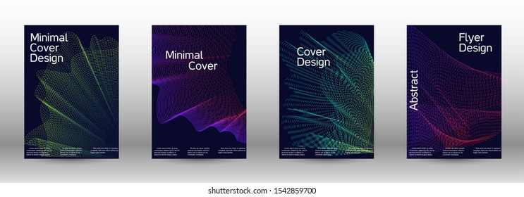Minimum coverage of a vector. Cover design template set of a with abstract gradient linear waves. Vector sound flyer for creating a fashionable abstract cover, banner, poster, booklet.