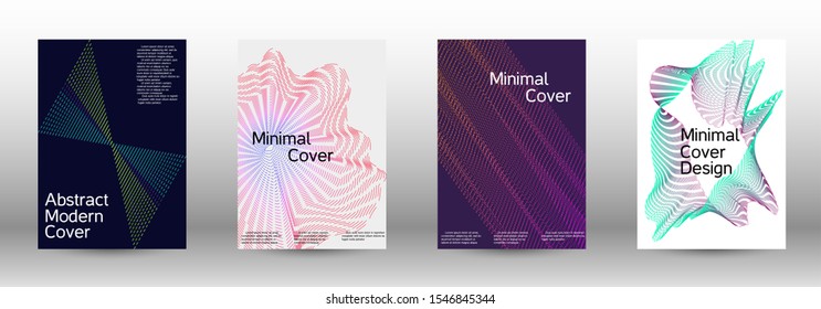 Minimum coverage of a vector. Cover design template set of a with abstract gradient linear waves. Vector sound flyer for creating a fashionable abstract cover, banner, poster, booklet.