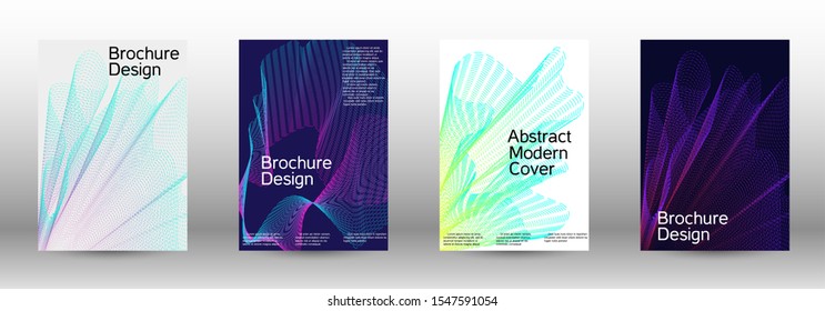 Minimum coverage of a vector. Cover design template set of a with abstract gradient linear waves. Vector sound flyer for creating a fashionable abstract cover, banner, poster, booklet.