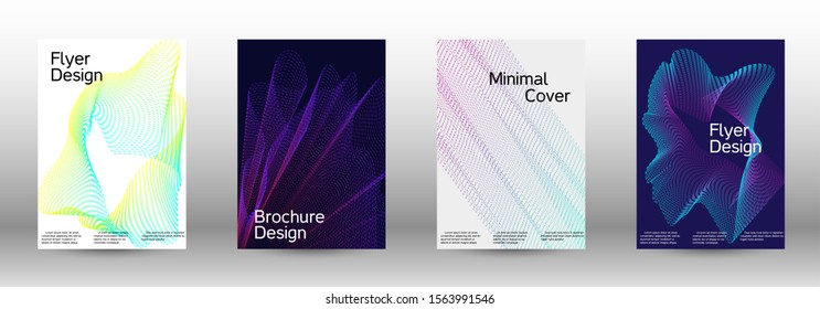 Minimum coverage of a vector. Cover design template set of a with abstract gradient linear waves. Sound flyer for creating a fashionable abstract cover, banner, poster, booklet.