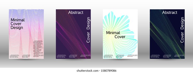 Minimum coverage of a vector. Cover design template set of a with abstract gradient linear waves. Vector sound flyer for creating a fashionable abstract cover, banner, poster, booklet.