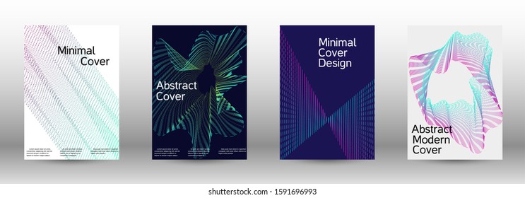 Minimum coverage of a vector. Cover design template set of a with abstract gradient linear waves. Vector sound flyer for creating a fashionable abstract cover, banner, poster, booklet.