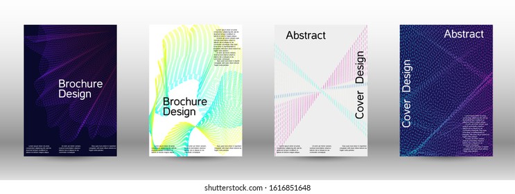 Minimum coverage of a vector. Cover design template set of a with abstract gradient linear waves. Vector sound flyer for creating a fashionable abstract cover, banner, poster, booklet.