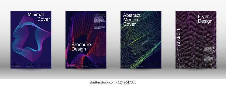 Minimum coverage of a vector. A set of modern abstract backgrounds with abstract gradient linear waves. Sound flyer for creating a fashionable abstract cover, banner, poster, booklet.