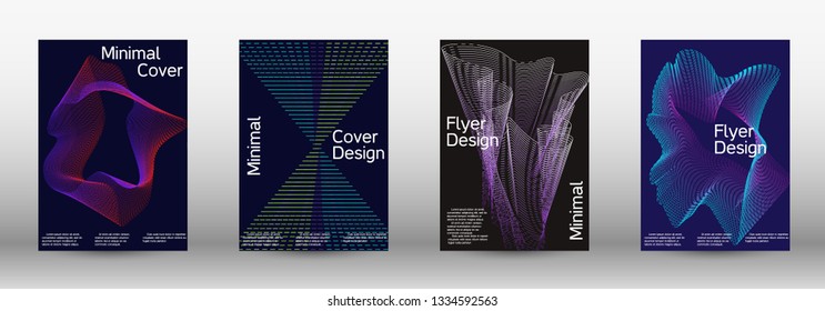 Minimum coverage of a vector. A set of modern abstract backgrounds with abstract gradient linear waves. Sound flyer for creating a fashionable abstract cover, banner, poster, booklet.