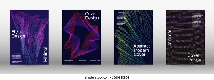 Minimum coverage of a vector. A set of modern abstract backgrounds with abstract gradient linear waves. Sound flyer for creating a fashionable abstract cover, banner, poster, booklet.
