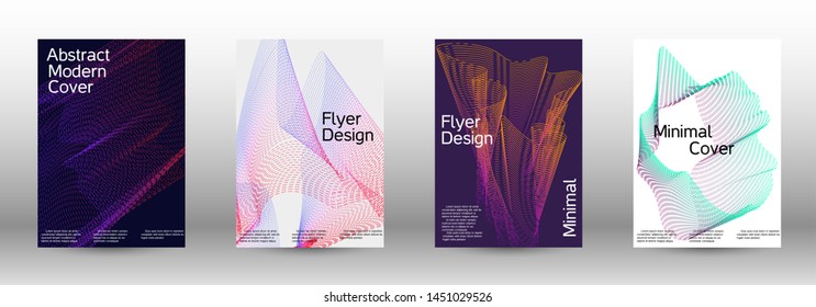 Minimum coverage of a vector. A set of modern abstract backgrounds with abstract gradient linear waves. Vector sound flyer for creating a fashionable abstract cover, banner, poster, booklet.