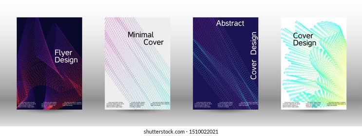 Minimum coverage of a vector. A set of modern abstract backgrounds with abstract gradient linear waves. Vector sound flyer for creating a fashionable abstract cover, banner, poster, booklet.