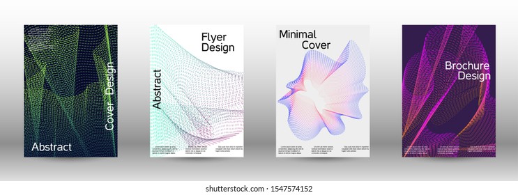 Minimum coverage of a vector. A set of modern abstract backgrounds with abstract gradient linear waves. Vector sound flyer for creating a fashionable abstract cover, banner, poster, booklet.