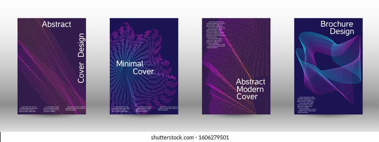 Minimum coverage of a vector. A set of modern abstract backgrounds with abstract gradient linear waves. Vector sound flyer for creating a fashionable abstract cover, banner, poster, booklet.