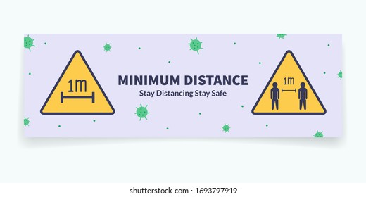 minimum distance for social and physical distancing for safe corona virus spread for banner template website