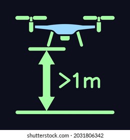 Minimum flight height RGB color manual label icon for dark theme. Isolated vector illustration on night mode background. Simple filled line drawing on black for product use instructions