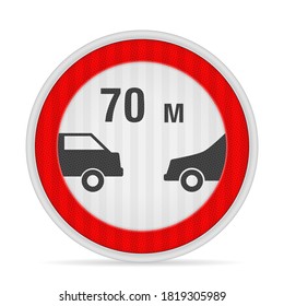 Minimum following distance road sign on a white background. Vector illustration.
