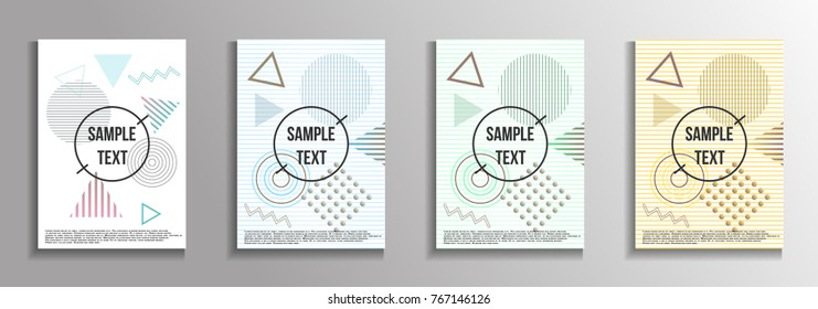 Minimum geometric coverage. A set of modern abstract covers from vector geometric shapes and patterns. The future template for decorating the background of albums, business brochures, banner, poster.