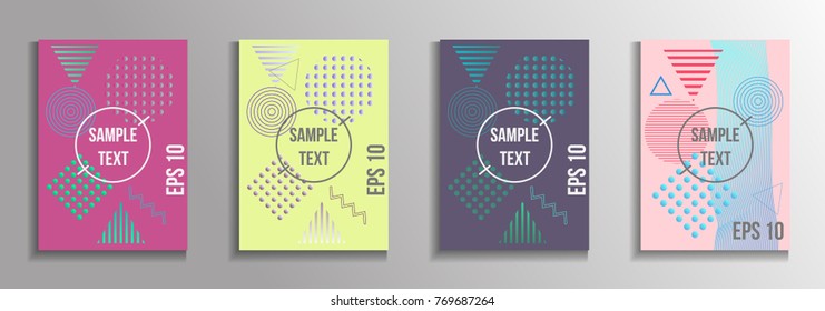 Minimum geometric coverage. A set of modern abstract covers from vector geometric shapes and patterns. The future template for decorating the background of albums, business brochures, banner, poster.