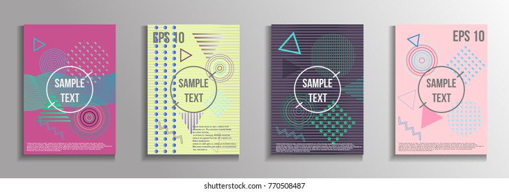 Minimum geometric coverage. A set of modern abstract covers from vector geometric shapes and patterns. The future template for decorating the background of albums, business brochures, banner, poster.