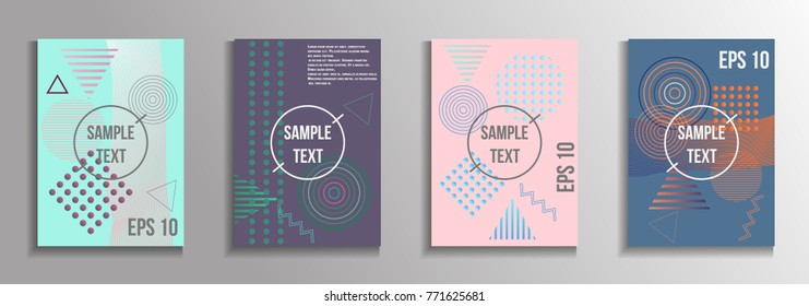 Minimum geometric coverage. A set of modern abstract covers from vector geometric shapes and patterns. The future template for decorating the background of albums, business brochures, banner, poster.