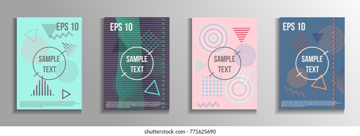 Minimum geometric coverage. A set of modern abstract covers from vector geometric shapes and patterns. The future template for decorating the background of albums, business brochures, banner, poster.