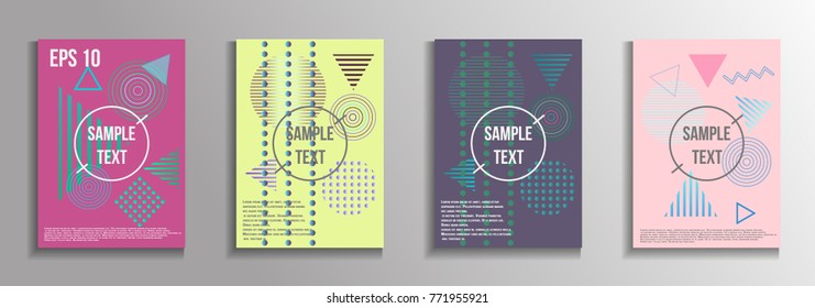Minimum geometric coverage. A set of modern abstract covers from vector geometric shapes and patterns. The future template for decorating the background of albums, business brochures, banner, poster.