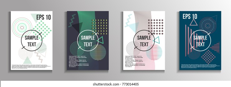 Minimum geometric coverage. A set of modern abstract covers from vector geometric shapes and patterns. The future template for decorating the background of albums, business brochures, banner, poster.