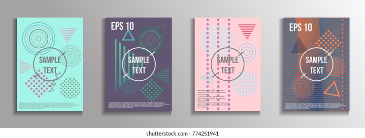 Minimum geometric coverage. A set of modern abstract covers from vector geometric shapes and patterns. The future template for decorating the background of albums, business brochures, banner, poster.