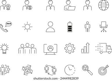 A minimum of icons in the form of thin lines. It will be useful for business. Vector illustration.