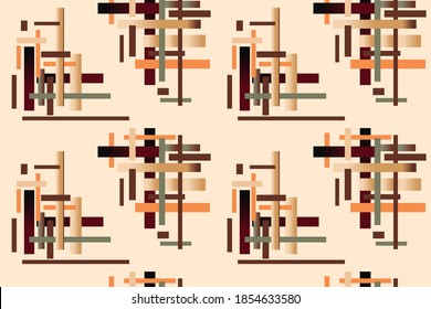 minimum seamless pattern. brown-orange rectangles and stripes on a pink background. Suitable for printing on paper, wallpaper, fabric, curtains, interior.