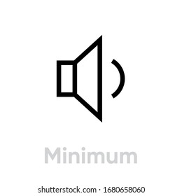 Minimum sound music icon. Editable line vector. Stylized speaker symbol with a small volume wave. Single pictogram.